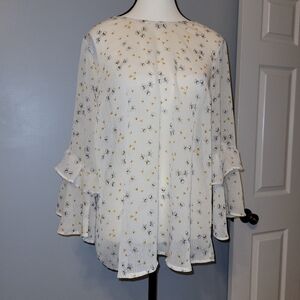 Torrid Flowy Sheer Floral 3/4 Ruffled Sleeve V-back Womens Plus Size 00 Blouse